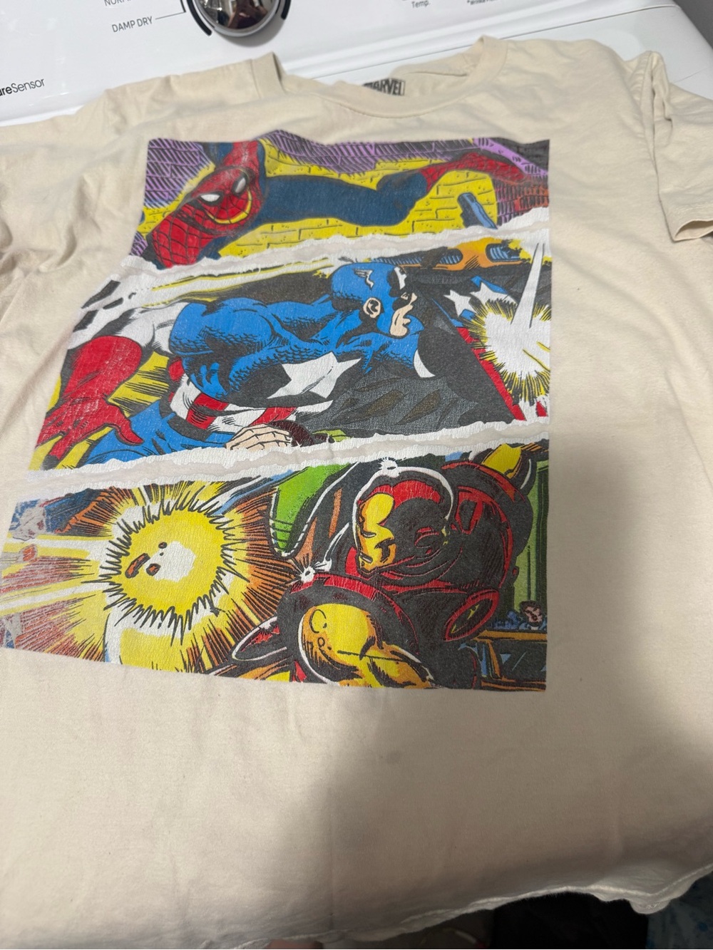 Marvel Cream Short Sleeve Tee with Multicolor Comic Graphic